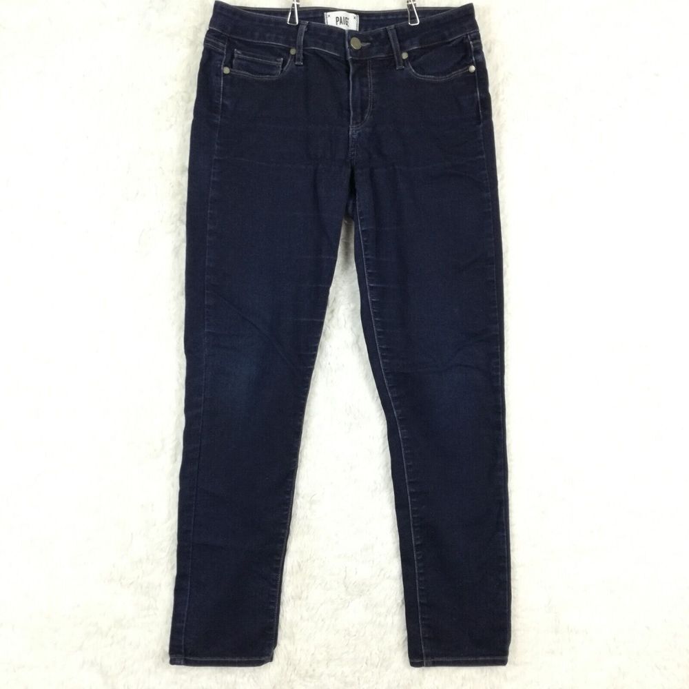 Paige Womens Jeans Skyline Ankle‎ Peg Denim Blue Dark Wash Low Rise Stretch 28